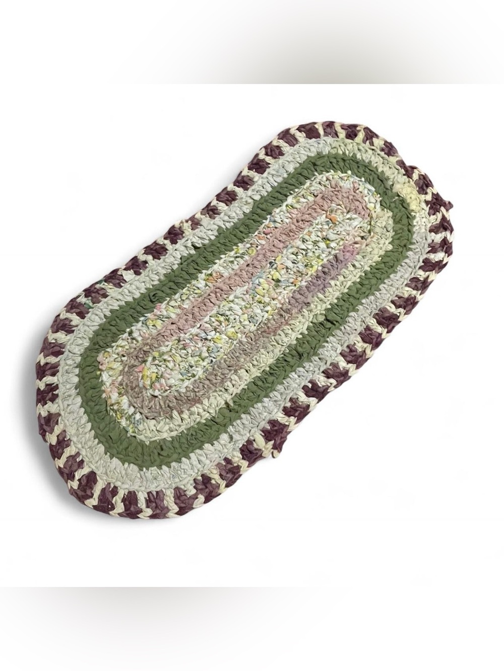 Handmade Multicolor Pastel Spring Cottagecore Granny Crochet Rug Recycled Fibers
